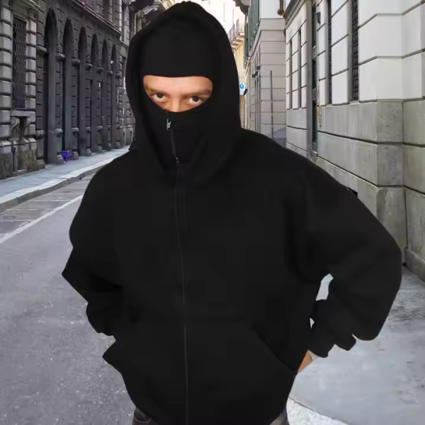 Hoody High Quality 450 Gsm Heavyweight Balaclava Hoodies Streetwear Custom logo Full Face Zip Hoodies Sweatshirts Manufacturer