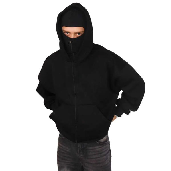 Hoody High Quality 450 Gsm Heavyweight Balaclava Hoodies Streetwear Custom logo Full Face Zip Hoodies Sweatshirts Manufacturer - 图片 2